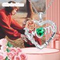 wholesale 925 Sterling Silver Heart-Shaped Rose and Cubic Zirconia Pendant Mom Necklace with Engraved Message - Mother's Day Gifts for Her-0-7