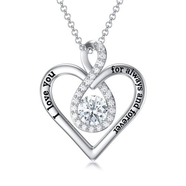 Sterling Silver Infinity Heart Pendant Necklace with April Birthstone-0