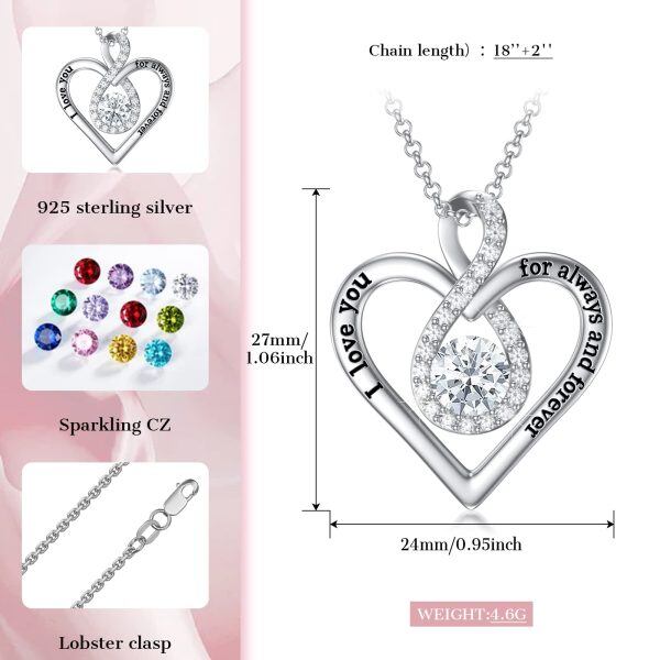 Sterling Silver Infinity Heart Pendant Necklace with April Birthstone-1