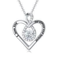 wholesale 925 Sterling Silver Cubic Zirconia Heart & Infinity Pendant I love you always and forever Necklace Gifts for Women Wife Girlfriend- Rhodium Plated
