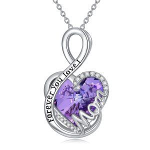 Sterling Silver Purple Crystal Pendant Necklace for Mom -0