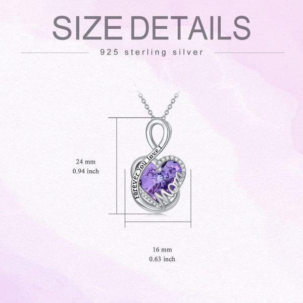 Sterling Silver Purple Crystal Pendant Necklace for Mom -1