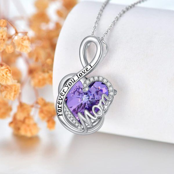 Sterling Silver Purple Crystal Pendant Necklace for Mom -3