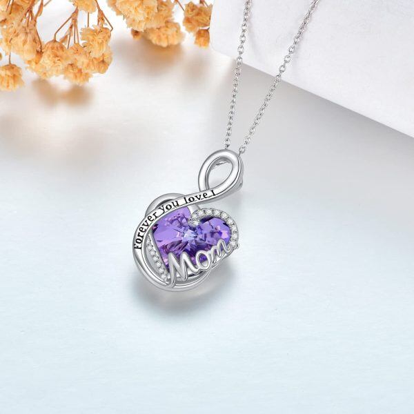 Sterling Silver Purple Crystal Pendant Necklace for Mom -4