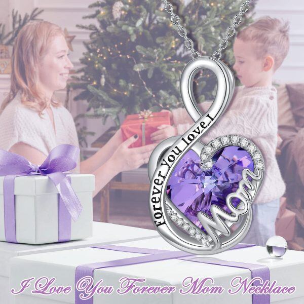 Sterling Silver Purple Crystal Pendant Necklace for Mom -5