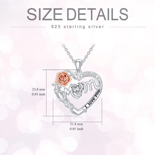 Sterling Silver I Love You Mom Pendant Necklace with April Birthstone-1