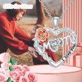 wholesale 925 Sterling Silver Heart-Shaped Rose and Cubic Zirconia Pendant Mom Necklace with Engraved Message - Mother's Day Gifts for Her-0-3