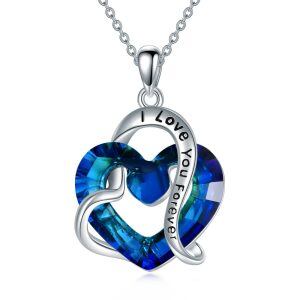 Sterling Silver Double Heart Pendant Necklace with I Love You Forever-0