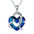 wholesale 925 Sterling Silver Blue Crystal Heart Pendant Necklaces I Love You Forever Gifts for Women-0-0
