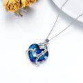 wholesale 925 Sterling Silver Blue Crystal Heart Pendant Necklaces I Love You Forever Gifts for Women-0-4