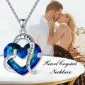 wholesale 925 Sterling Silver Blue Crystal Heart Pendant Necklaces I Love You Forever Gifts for Women-0-5