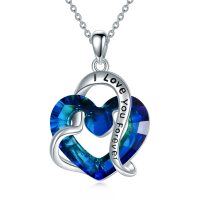 wholesale 925 Sterling Silver Blue Crystal Heart Pendant Necklaces I Love You Forever Gifts for Women- Rhodium Plated