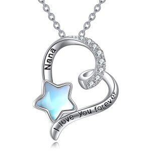 Sterling Silver Star Moonstone Heart Pendant Necklace for Nana-0