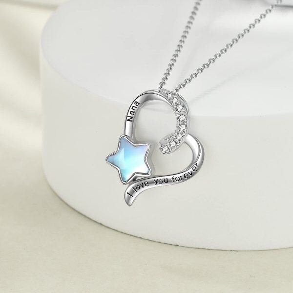 Sterling Silver Star Moonstone Heart Pendant Necklace for Nana-3