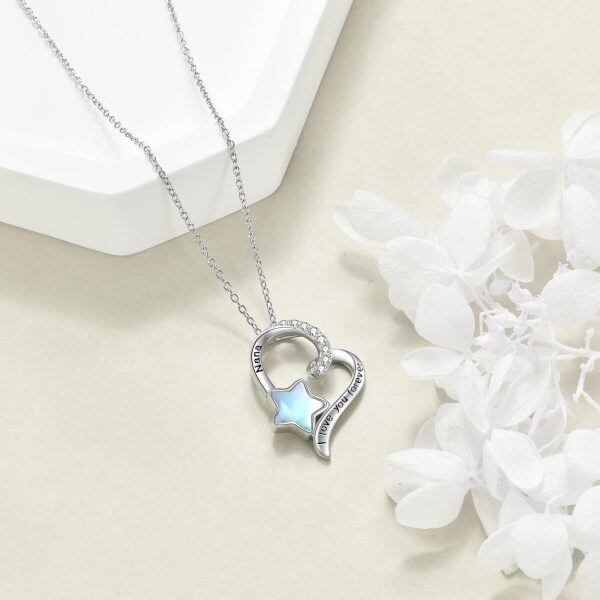 Sterling Silver Star Moonstone Heart Pendant Necklace for Nana-4