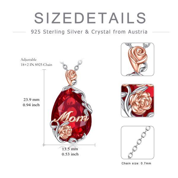 Sterling Silver Teardrop Red Crystal Pendant Necklace for Mom-1