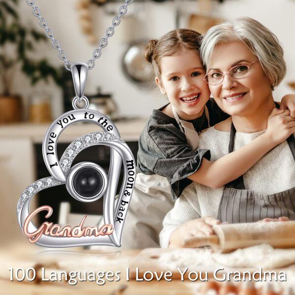 Sterling Silver 100 languages I Love You Heart Pendant Necklace for Grandma-5