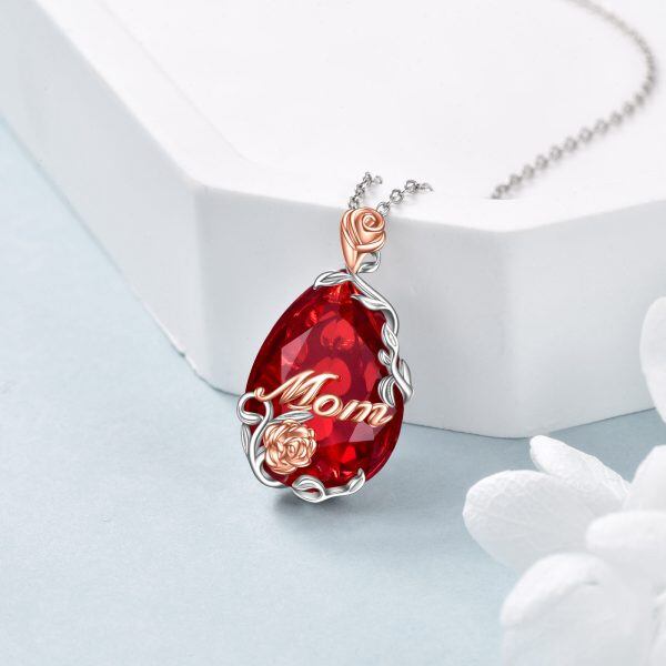 Sterling Silver Teardrop Red Crystal Pendant Necklace for Mom-3