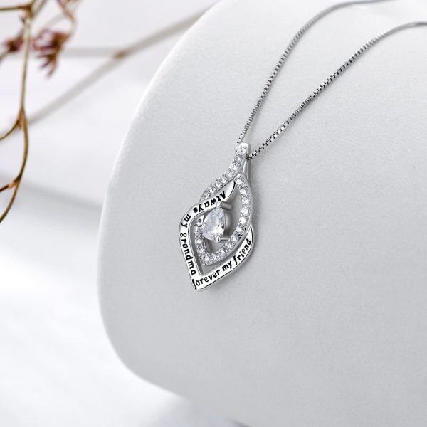 Sterling Silver Teardrop Pendant Necklace for Grandma-3