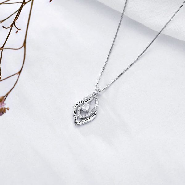 Sterling Silver Teardrop Pendant Necklace for Grandma-4