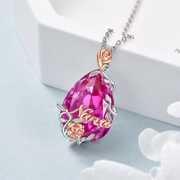 Sterling Silver Teardrop Purple Crystal Rose Flower Pendant Necklace for Nana-3