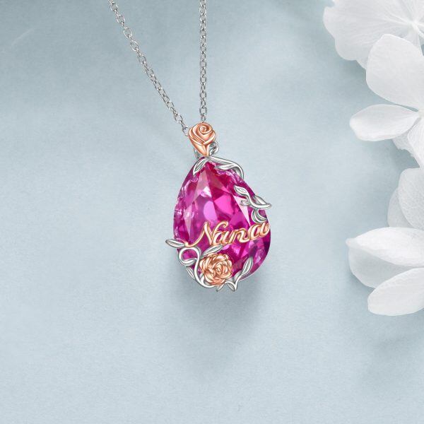 Sterling Silver Teardrop Purple Crystal Rose Flower Pendant Necklace for Nana-4