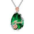 wholesale 925 Sterling Silver Green Crystal Rose Pendant Necklace for Mother's Day Gifts-0-0