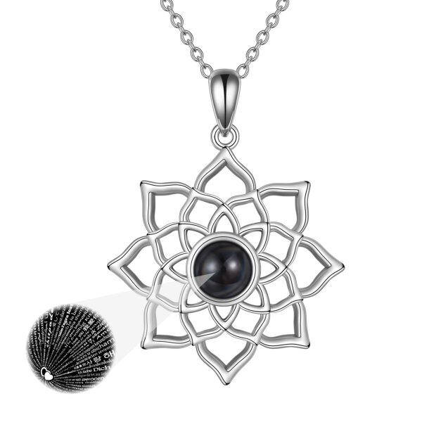 Sterling Silver 100 languages I Love You Yoga Lotus Pendant Necklace-0