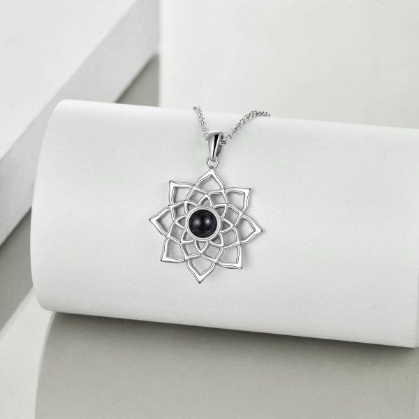 Sterling Silver 100 languages I Love You Yoga Lotus Pendant Necklace-3