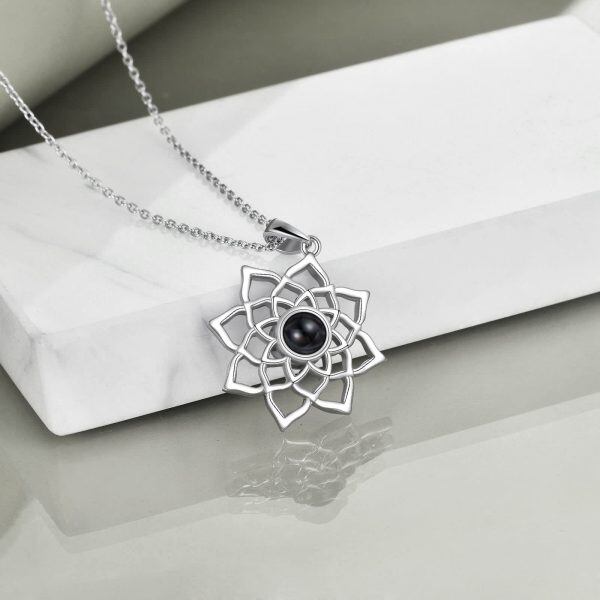 Sterling Silver 100 languages I Love You Yoga Lotus Pendant Necklace-4