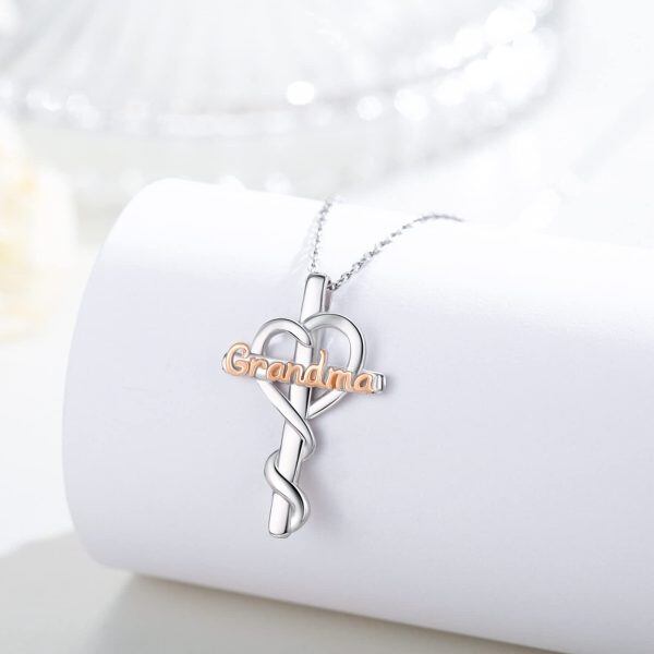 Sterling Silver Heart Cross Pendant Necklace for Grandma-4