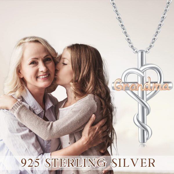 Sterling Silver Heart Cross Pendant Necklace for Grandma-5