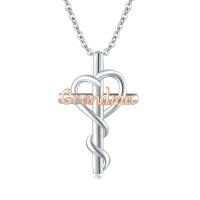 wholesale 925 Sterling Silver Grandma Caduceus Heart Pendant Necklace for Women- Rhodium And Rose Gold Plated