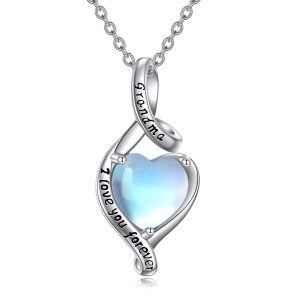 Sterling Silver I love You Forever Moonstone Pendant Necklace for Grandma -0