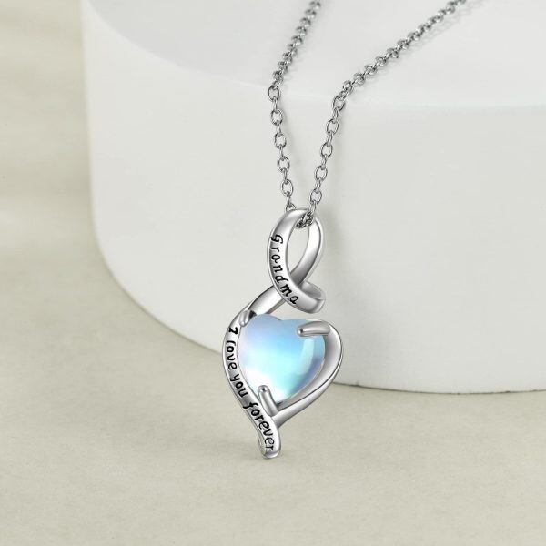 Sterling Silver I love You Forever Moonstone Pendant Necklace for Grandma -3