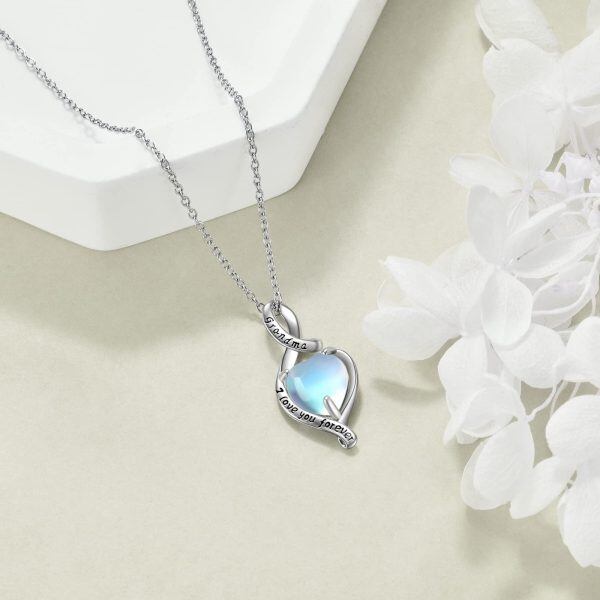 Sterling Silver I love You Forever Moonstone Pendant Necklace for Grandma -4