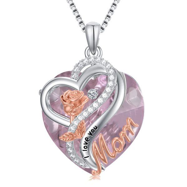 Sterling Silver Heart Crystal Pendant Necklace with October Birthstone for Mom-0