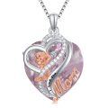 wholesale Sterling Silver Birthstone Mom I Love You Heart Rose Necklace - Rhodium And Rose Gold Plated-0-20
