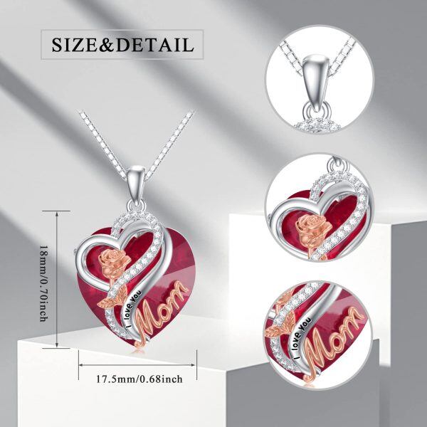 Sterling Silver Heart Crystal Pendant Necklace with July Birthstone for Mom-1