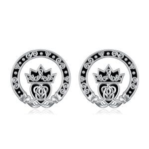 Sterling Silver Claddagh Celtic Stud Earrings-0