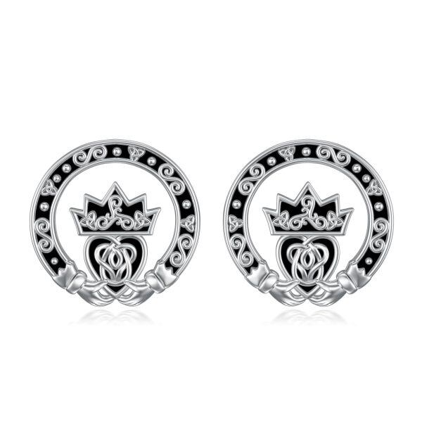 Sterling Silver Claddagh Celtic Stud Earrings-0