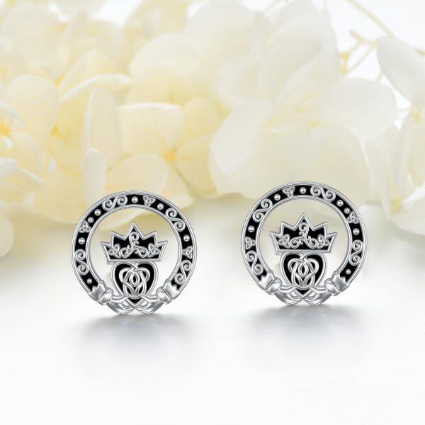 Sterling Silver Claddagh Celtic Stud Earrings-3