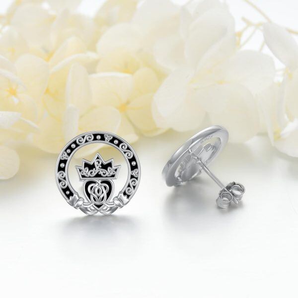 Sterling Silver Claddagh Celtic Stud Earrings-4