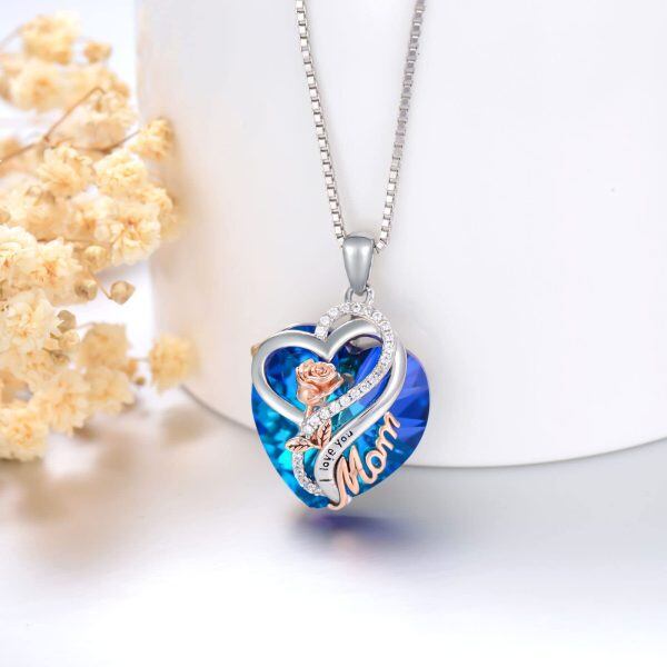 Sterling Silver Heart Crystal Pendant Necklace with September Birthstone for Mom-3