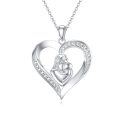 wholesale 925 Sterling Silver Mother and Child Heart Pendant with Diamonds - Gifts for Her-0-0