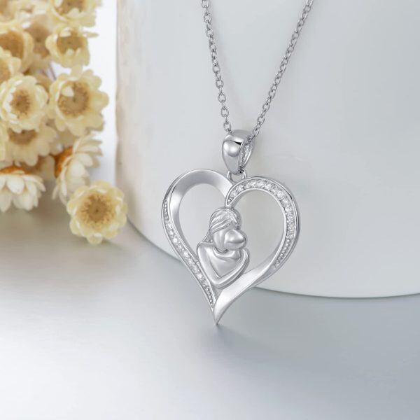 Sterling Silver Natural Diamond Pendant Necklace for Mom-3