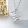 wholesale 925 Sterling Silver Mother and Child Heart Pendant with Diamonds - Gifts for Her-0-3