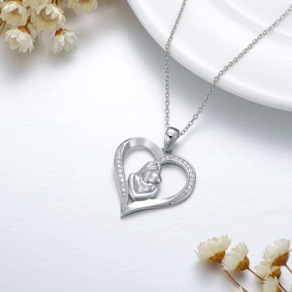 Sterling Silver Natural Diamond Pendant Necklace for Mom-4