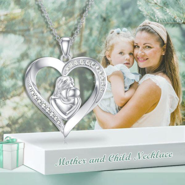 Sterling Silver Natural Diamond Pendant Necklace for Mom-5