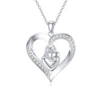 wholesale 925 Sterling Silver Mother and Child Heart Pendant with Diamonds - Gifts for Her- Rhodium Plated